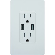 Dual USB Charger with 15/20A Duplex Tamper Resistant Receptacle White